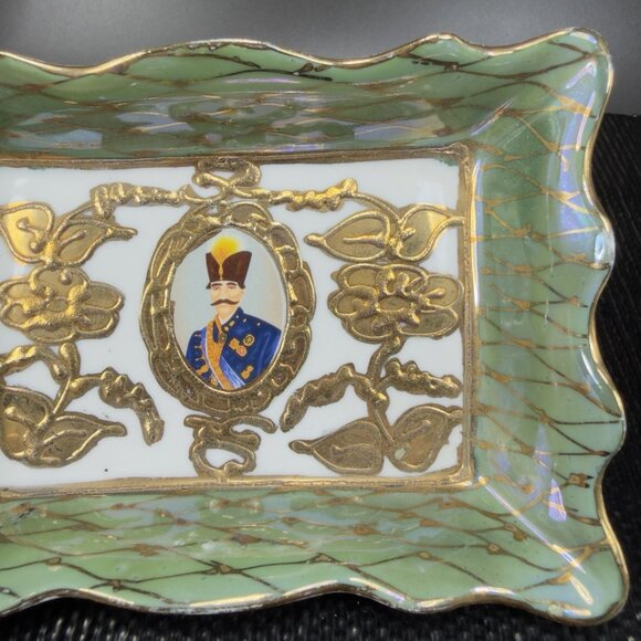 Antique Persian Fine Porcelain Ceramic Rectangular Dish Tray Plate Raised Paint - Picture 5 of 11